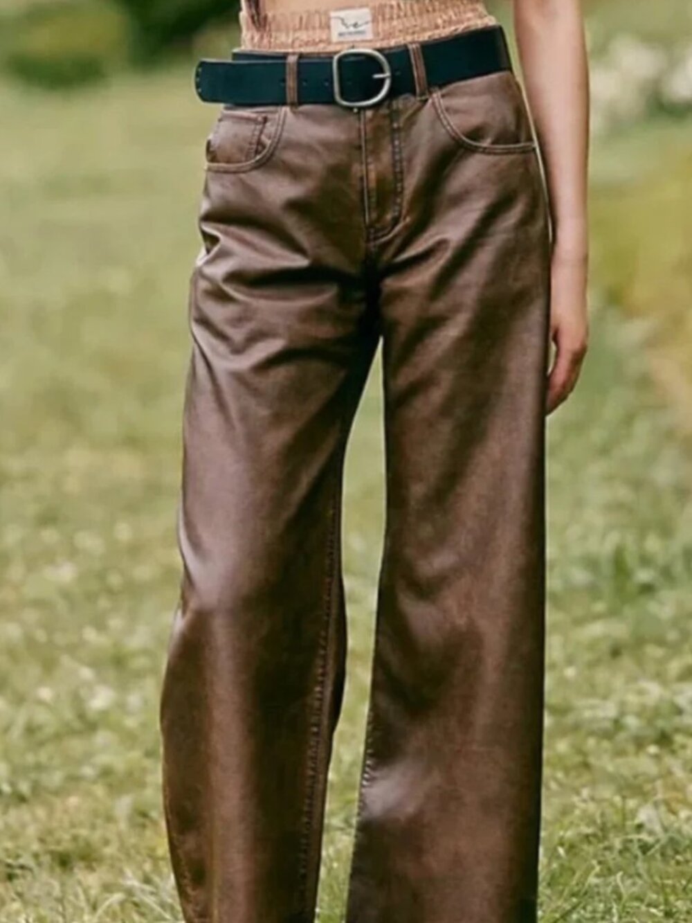 NWT Free People Vegan Leather Straight Leg Pants in Chocolate Brown